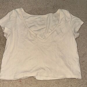 Aerie Cream V-Neck Crop Top